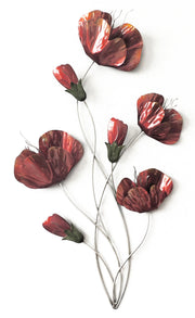 ''Red Floral'' Metal Wall Art