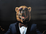 ''Suave Roaring Bear in Tux'' Hand-painted Wrapped Canvas
