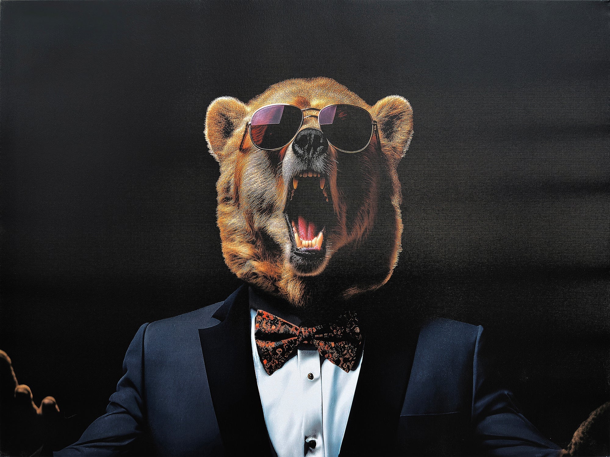 ''Suave Roaring Bear in Tux'' Hand-painted Wrapped Canvas
