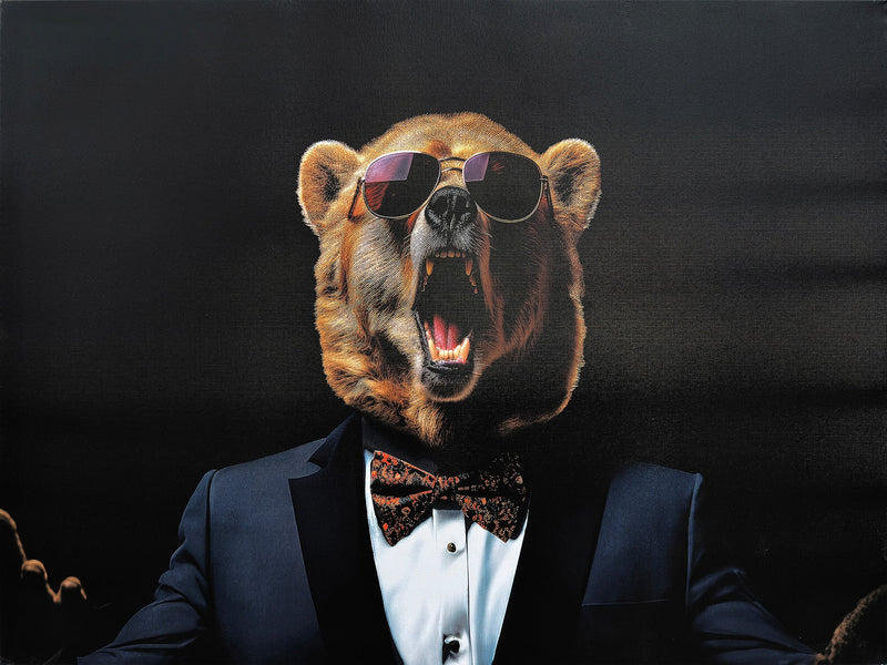 ''Suave Roaring Bear in Tux'' Hand-painted Wrapped Canvas