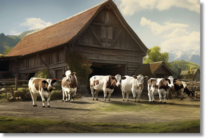 ''Rustic Farm with Cows'' Tempered Glass