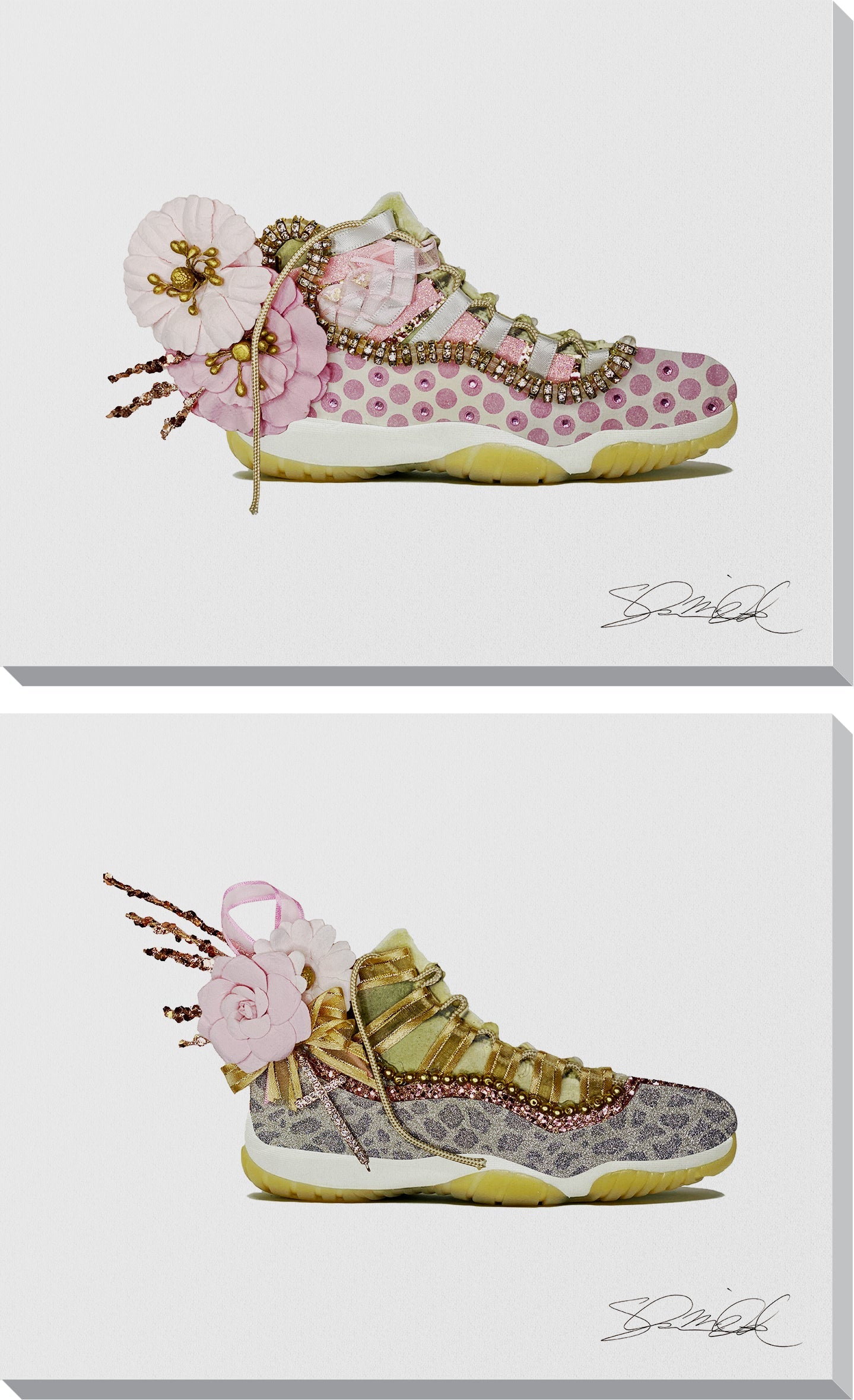 ''Blossom Luxe Kicks Duo'' Hand-painted Wrapped Canvas (set)