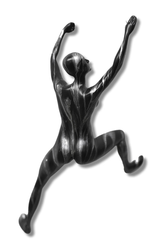 ''Off the Wall Woman in Black and Silver'' Painted Resin Sculpture