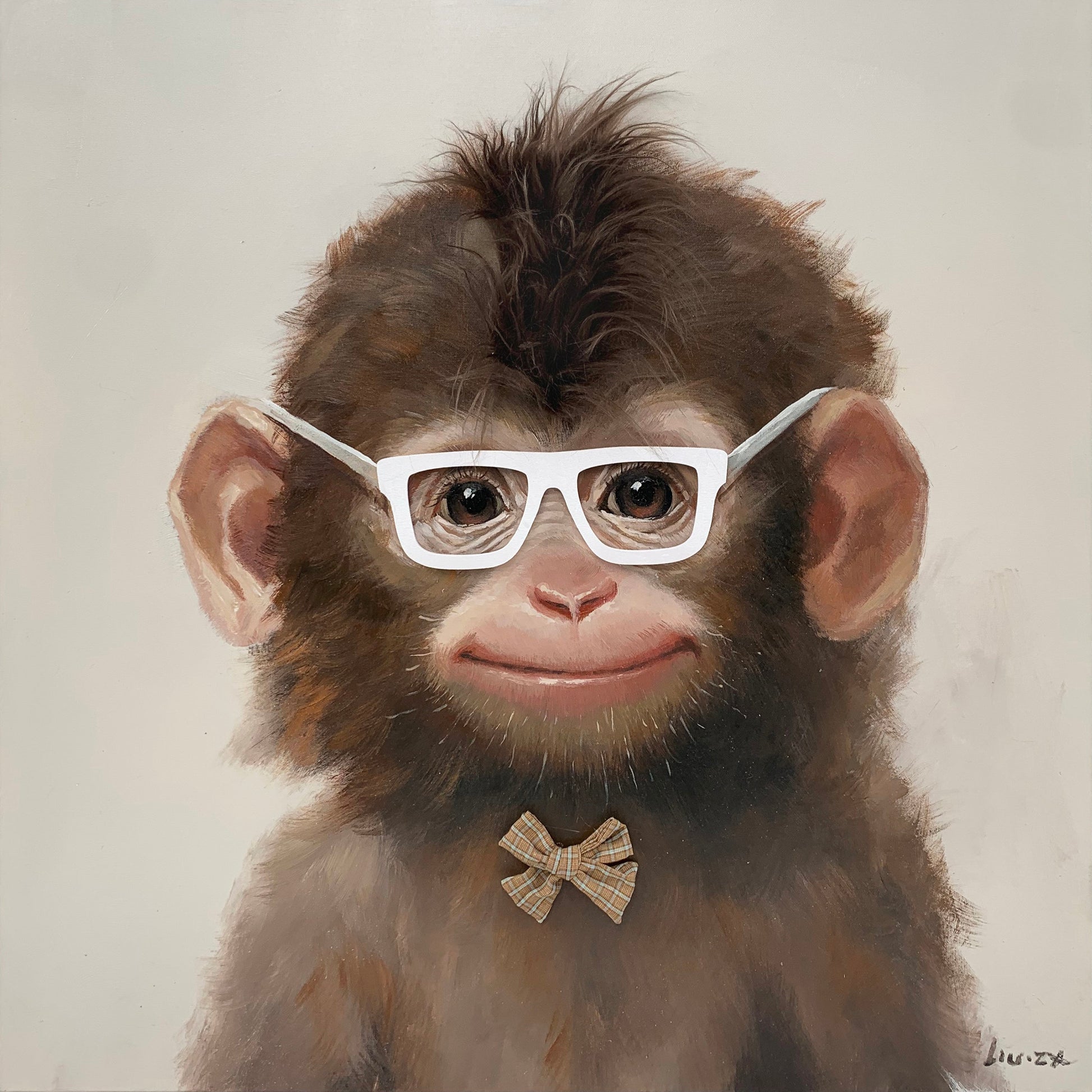 ''Monkey in Glasses'' Hand-painted 3D in Frame