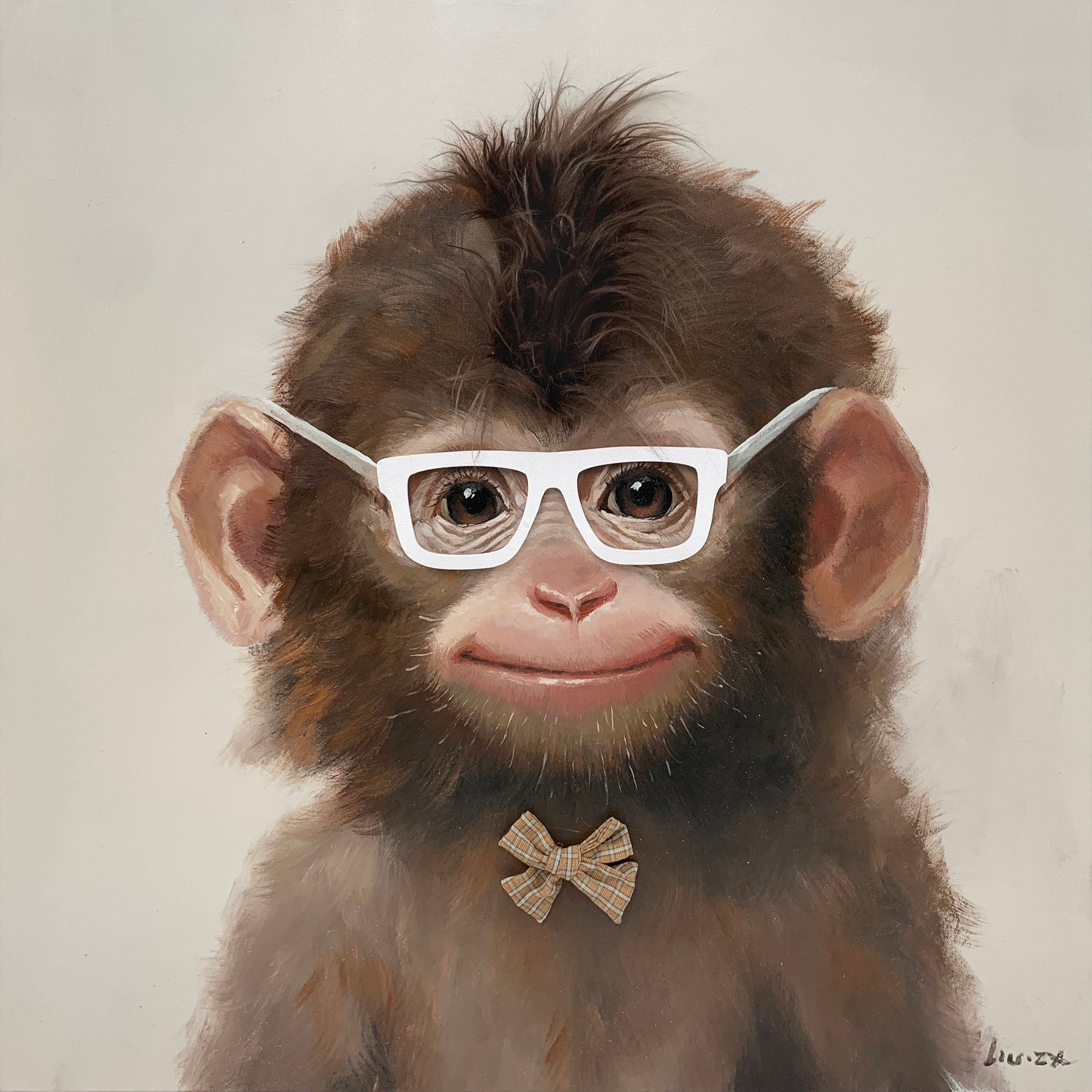 ''Monkey in Glasses'' Hand-painted 3D in Frame