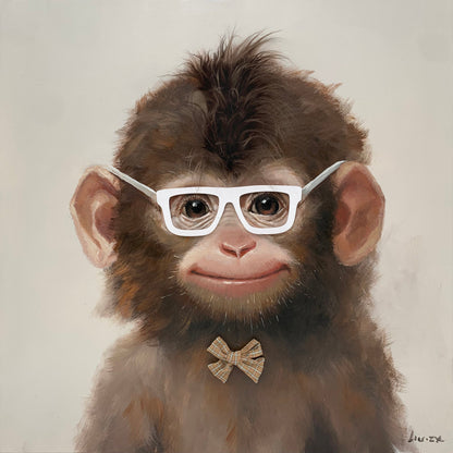 ''Monkey in Glasses'' Hand-painted 3D in Frame