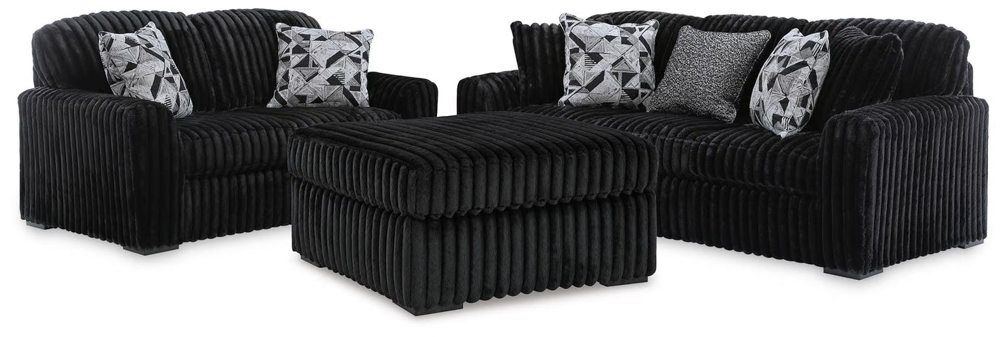 Midnight-Madness Sofa, Loveseat & Oversized Ottoman 3PC Living Room Set