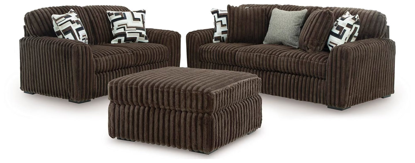 Midnight-Madness Chocolate Sofa, Loveseat & Oversized Accent Ottoman 3PC Living Room Set
