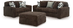 Midnight-Madness Chocolate Sofa, Loveseat & Oversized Accent Ottoman 3PC Living Room Set