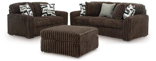 Midnight-Madness Chocolate Sofa, Loveseat & Oversized Accent Ottoman 3PC Living Room Set