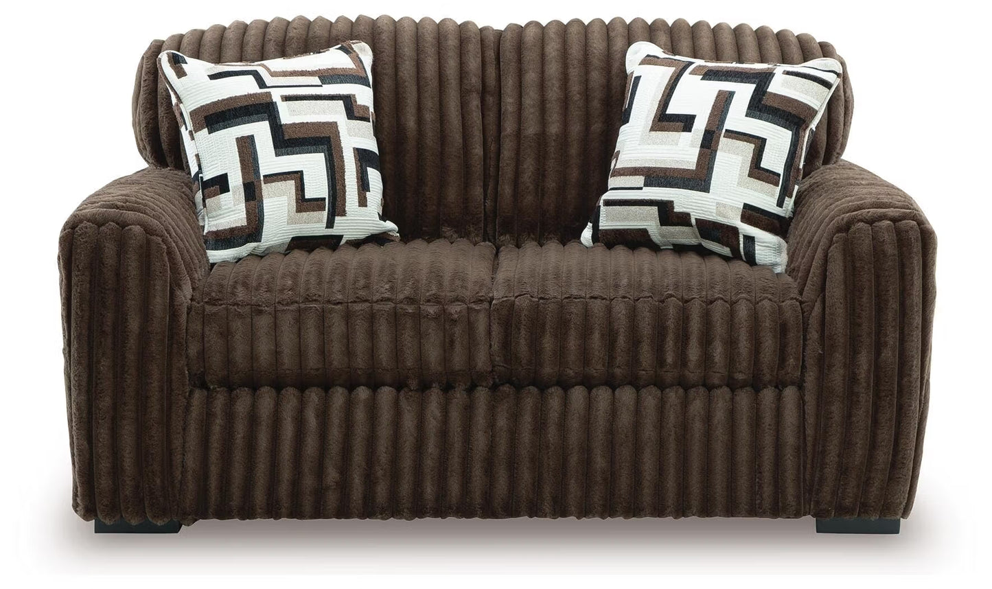 Midnight-Madness Chocolate Sofa, Loveseat & Oversized Accent Ottoman 3PC Living Room Set
