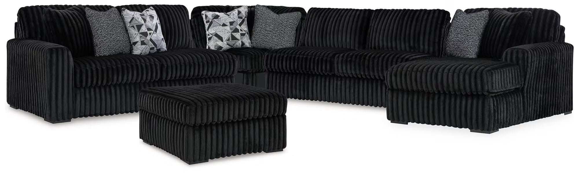 Midnight-Madness 4PC Sectional & Oversized Accent Ottoman Set