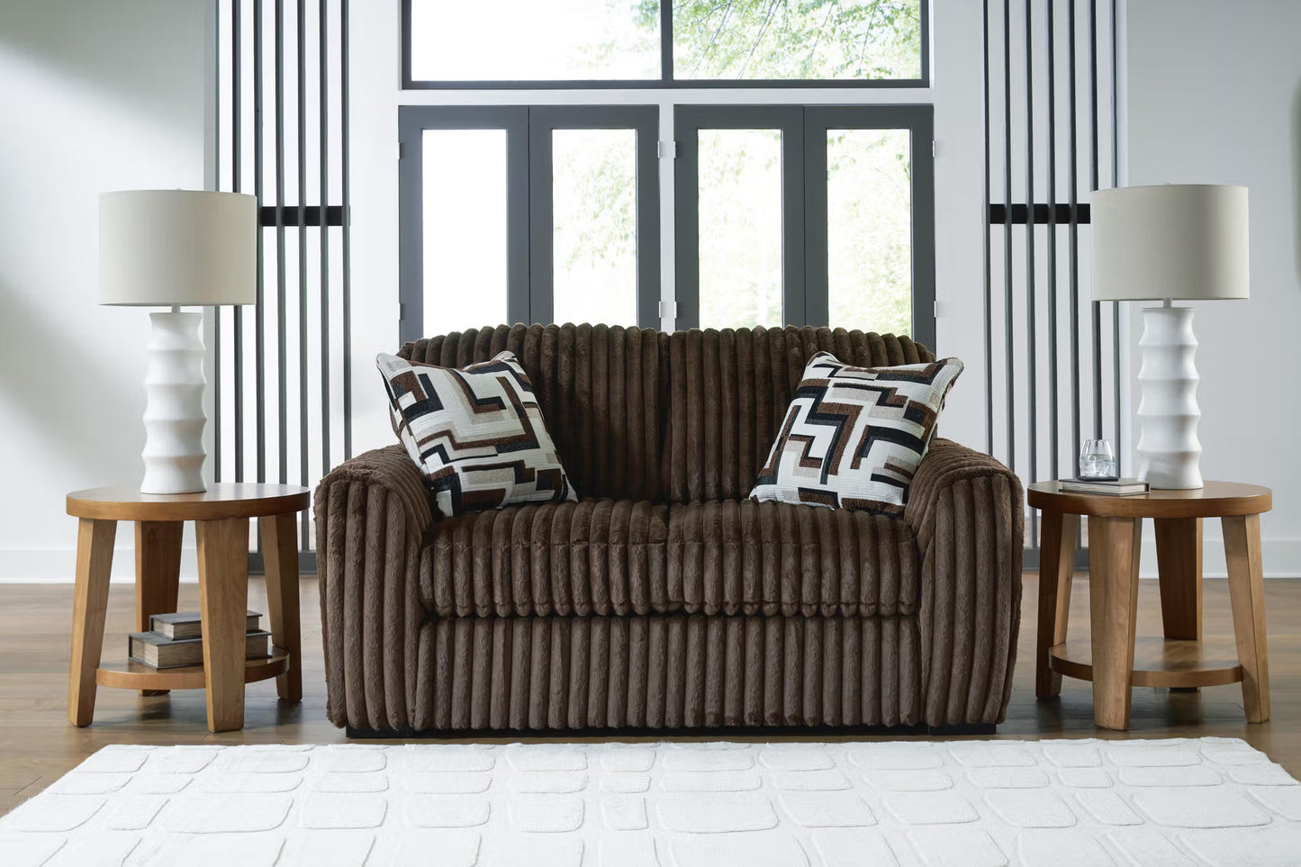 Midnight-Madness Chocolate Sofa, Loveseat & Oversized Accent Ottoman 3PC Living Room Set
