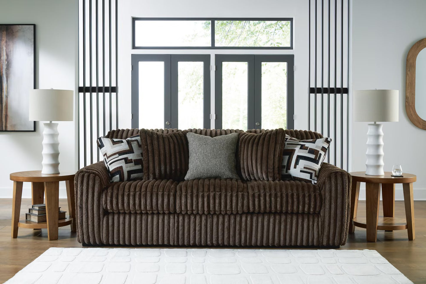 Midnight-Madness Chocolate Sofa, Loveseat & Oversized Accent Ottoman 3PC Living Room Set