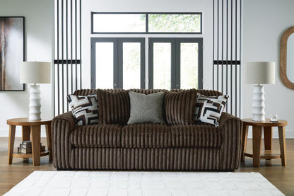 Midnight-Madness Chocolate Sofa, Loveseat & Oversized Accent Ottoman 3PC Living Room Set