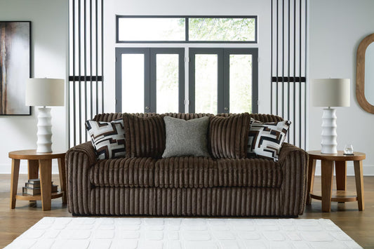 Midnight-Madness Chocolate Sofa, Loveseat & Oversized Accent Ottoman 3PC Living Room Set