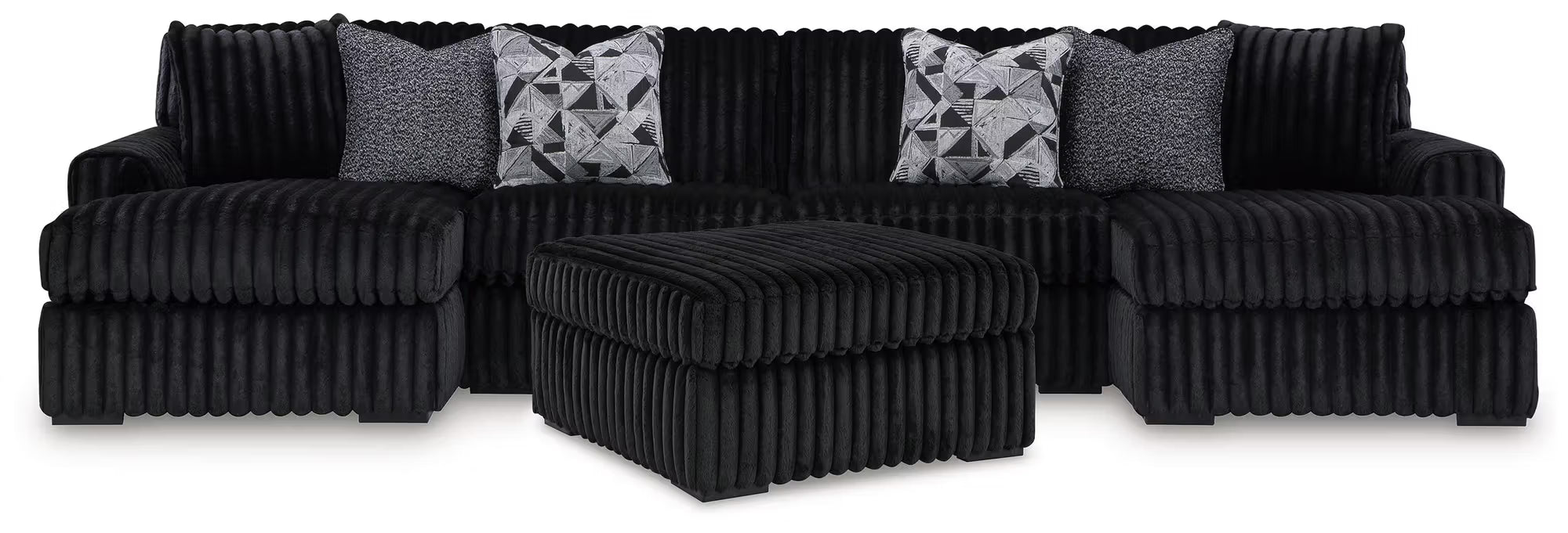 Midnight-Madness 3PC Sectional with Double Chaise & Ottoman Set