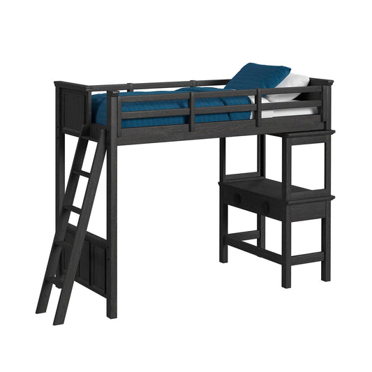 Hampton Kids Twin Loft with Ladder and Desk with Speaker in Charcoal