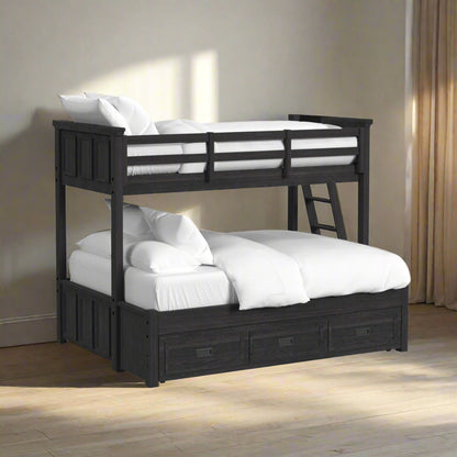 Hampton Kids Twin Over Full Bunk Bed with Ladder & Trundle - Charcoal