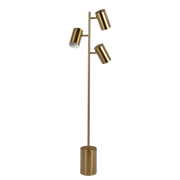 Harmony Brassed Gold Floor Lamp with Rotary Switch Triple Spots Metal Block Base