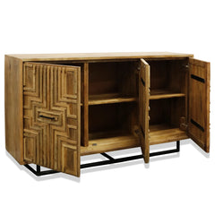 APARADOR DERMOTT | Acabado en nogal sobre madera de mango con base de metal negro | 3 puertas
