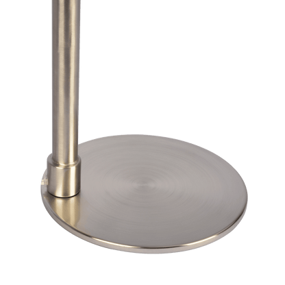 Lámpara de mesa Horizon de níquel cepillado con interruptor de encendido y apagado y base de metal curvado con pantalla de lino.