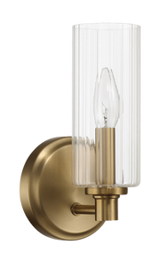 Aplique de pared Jardin de una luz con cristal acanalado transparente - Latón satinado