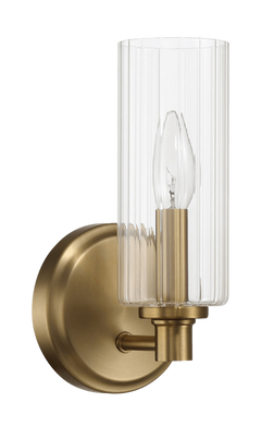 Aplique de pared Jardin de una luz con cristal acanalado transparente - Latón satinado