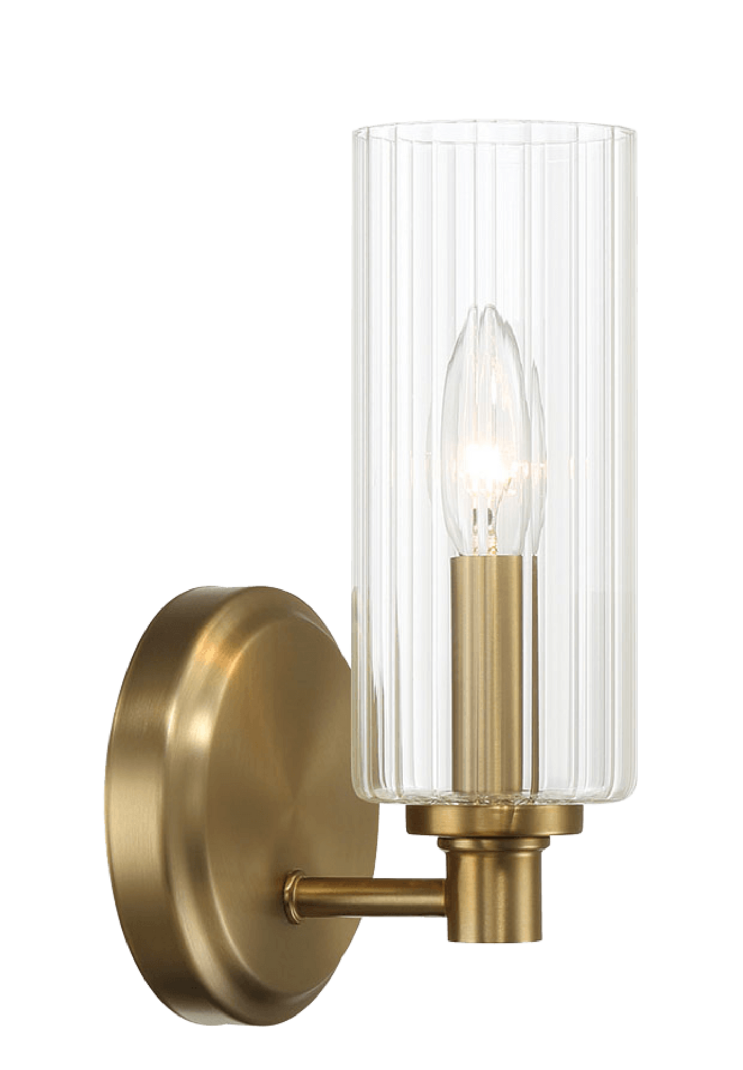 Jardin Single Light Wall Sconce With Clear Ribbed Glass - Satin Brass