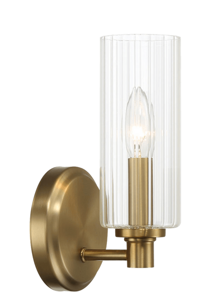 Jardin Single Light Wall Sconce With Clear Ribbed Glass - Satin Brass