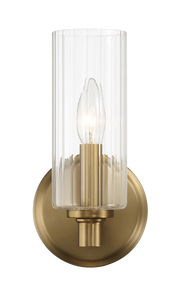 Aplique de pared Jardin de una luz con cristal acanalado transparente - Latón satinado