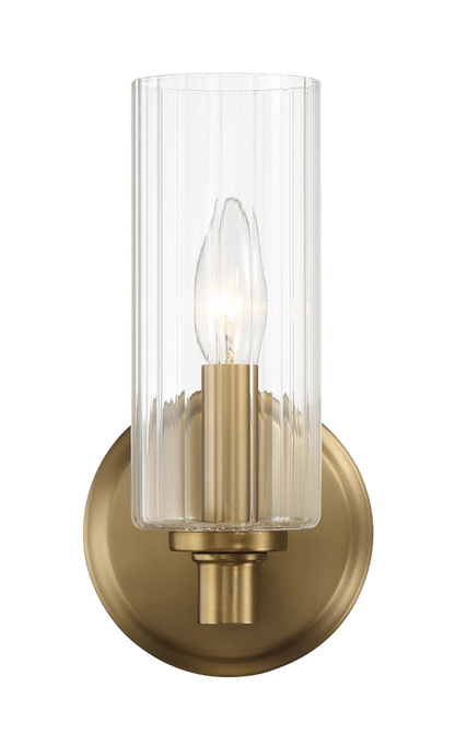 Jardin Single Light Wall Sconce With Clear Ribbed Glass - Satin Brass