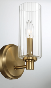 Aplique de pared Jardin de una luz con cristal acanalado transparente - Latón satinado