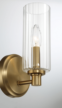 Aplique de pared Jardin de una luz con cristal acanalado transparente - Latón satinado