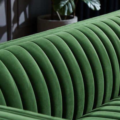 Dominic Dark Green Channel Tufted Velvet Sofa