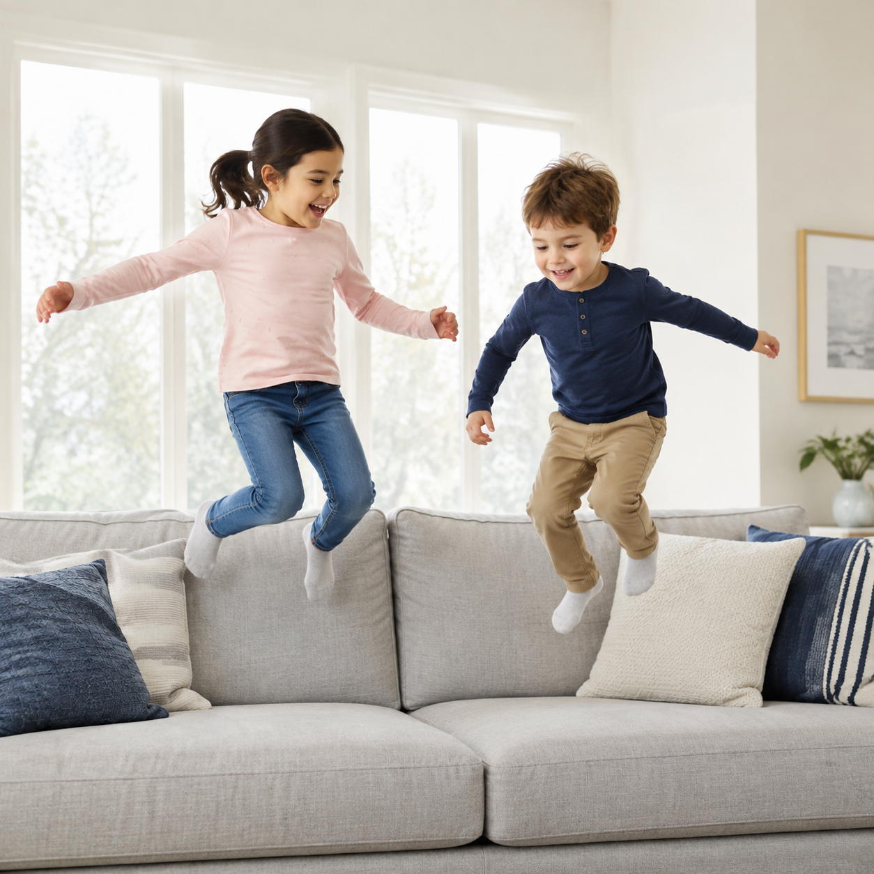 Children enjoying a family sofa