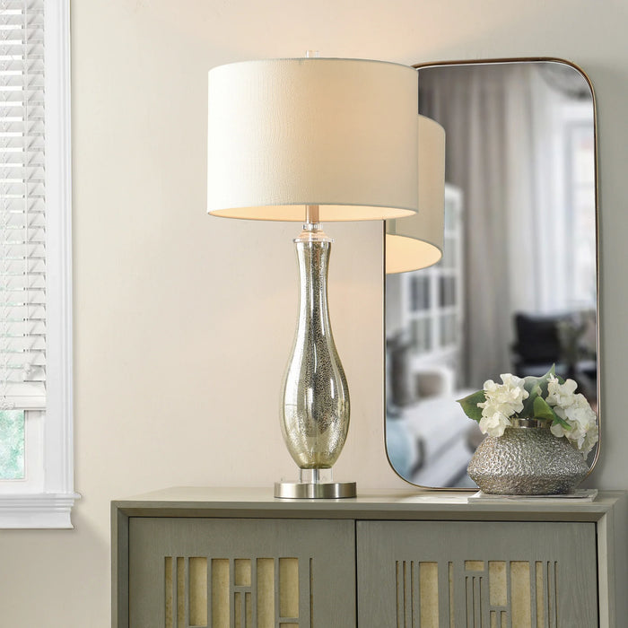 Steel And Mercury Glass Table Lamp With Clear Base