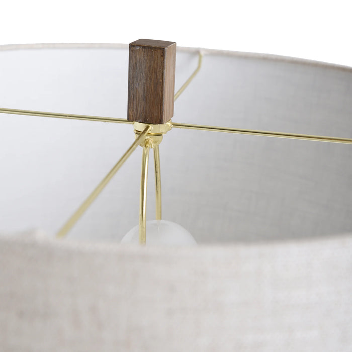 MACONFIELD | Brass Ring with Moulded Wood Like Accents Floor Lamp