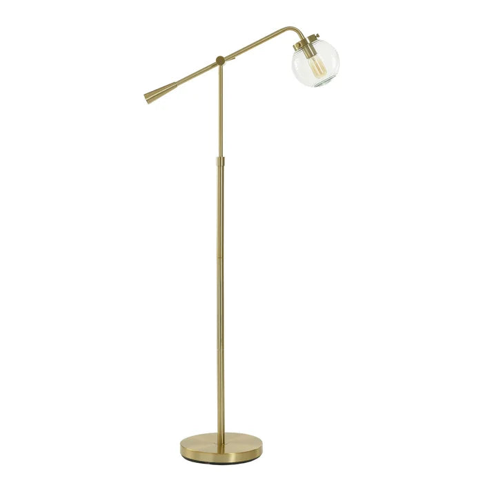 ANTIQUE BRASS | Contemporary Floor Lamp with a Ribbed Glass Globe Shade