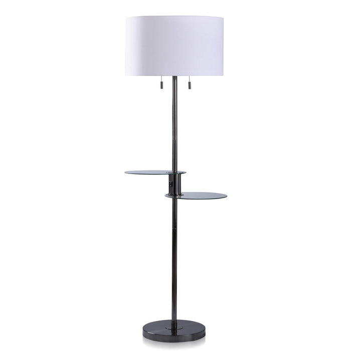 BRUSHED BLACK NICKEL | Floor Lamp with 2 Tier Convenient Swivel Glass Tables