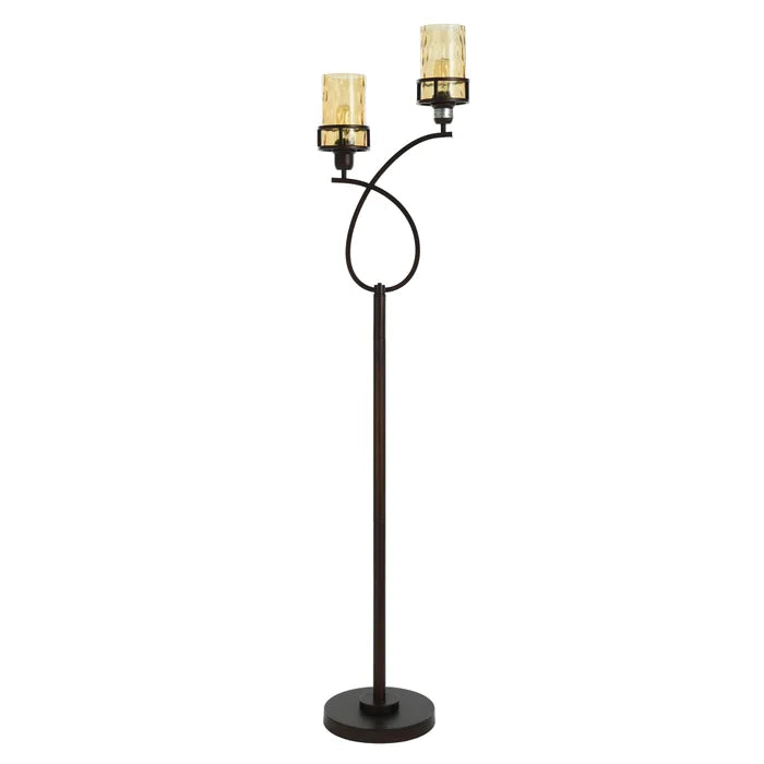 Bronze 2 Headed Metal Uplight Floor Lamp with Glass Shades