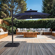 Xico 8 Ft Square Umbrella w/ Double Top w/ LED Light + 37" Large Base