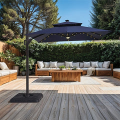 Xico 8 Ft Square Umbrella w/ Double Top w/ LED Light + 37" Large Base