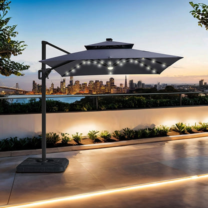 Xico 8 Ft Square Umbrella w/ Double Top w/ LED Light + 37" Large Base