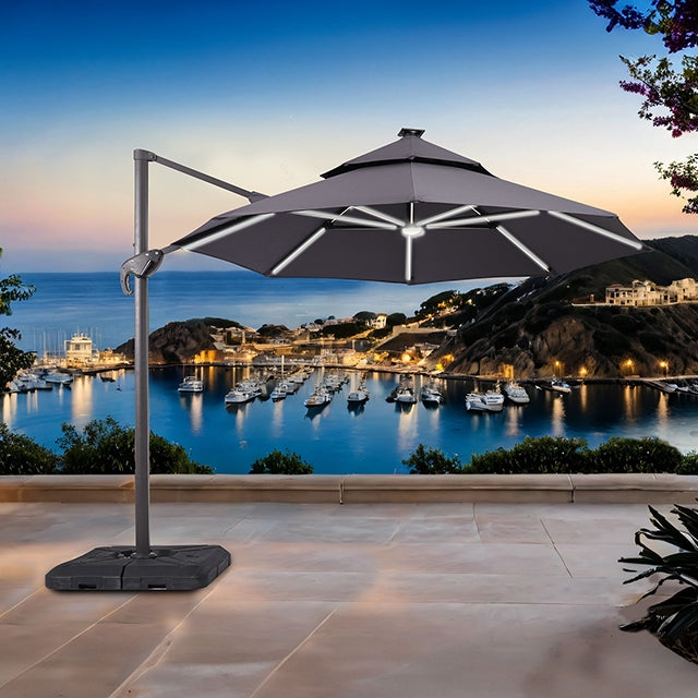 Fera 10 Ft Round Umbrella w/ LED Bulb + 37" Large Base