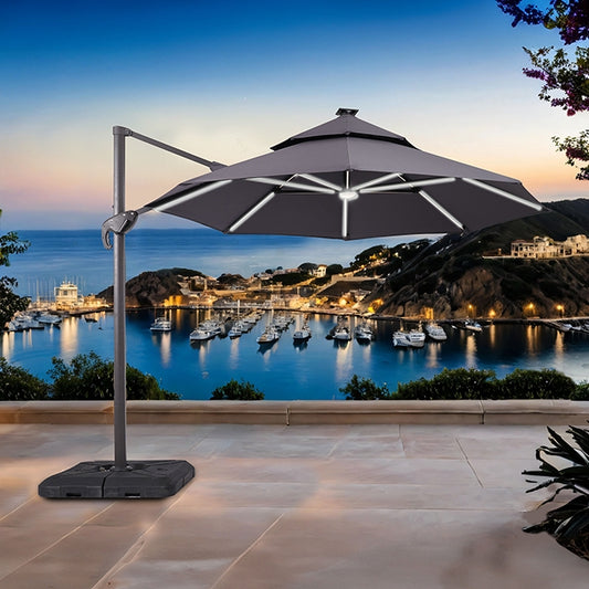 Fera 10 Ft Round Umbrella w/ LED Bulb + 37" Large Base