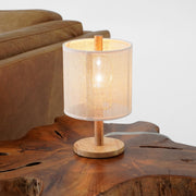 Lámpara de mesa Levio, base de madera de roble natural con pantalla de lino