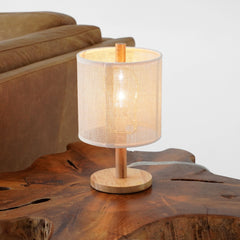 Lámpara de mesa Levio, base de madera de roble natural con pantalla de lino