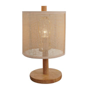 Lámpara de mesa Levio, base de madera de roble natural con pantalla de lino