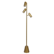 Lumina Brassed Gold Floor Lamp with Rotary Switch Triple Spots Metal Cone Base